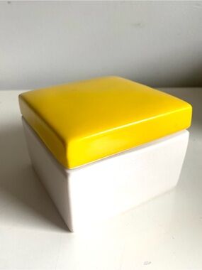 J. Crew Yellow and White Ceramic Square Trinket Dish
